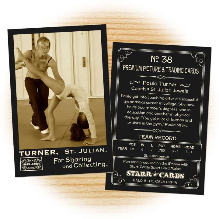 Gymnastics card template from Starr Cards Gymnastics Card Maker.