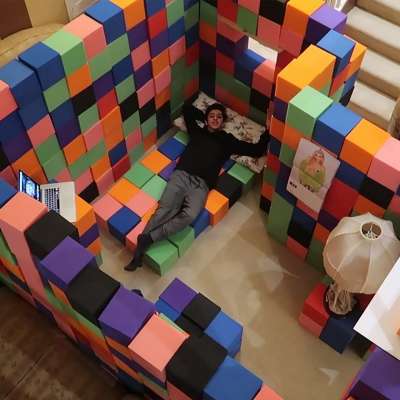 YouTuber Brian Awadis (aka FaZe Rug) makes room within a room from foam-pit cubes